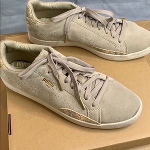 Puma suede sneaker in taupe and snakeskin